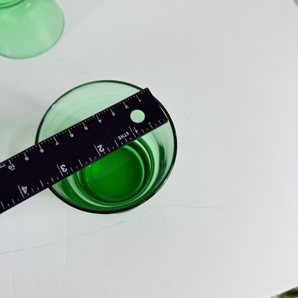 Anchor Hocking Green Glass Tumblers Stacked Base VTG Set Of 4 Low Ball Glassware - Picture 10 of 15